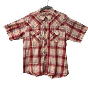 Vintage Wrangler Red Plaid Western Short Sleeve Shirt With Pearl Snap Buttons
